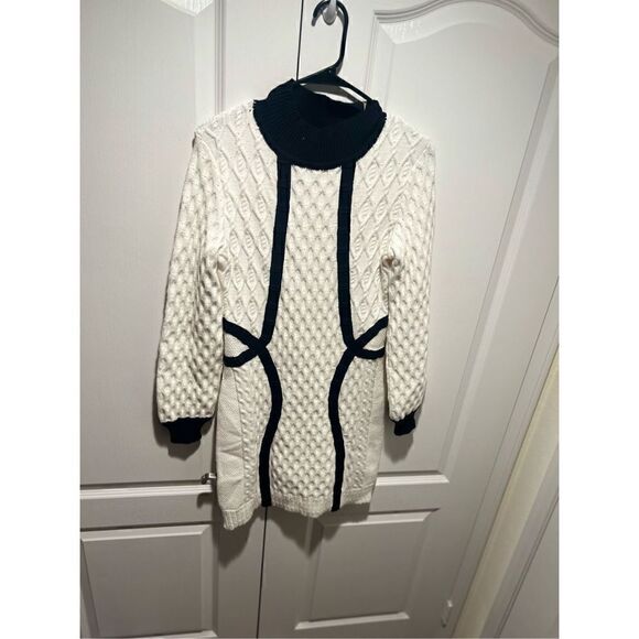 PAOLA BERNARDI VESTIDO ANDRESSA Contrast-Pipe Ribbed Sweater Dress S NWT$518 - Picture 3 of 5